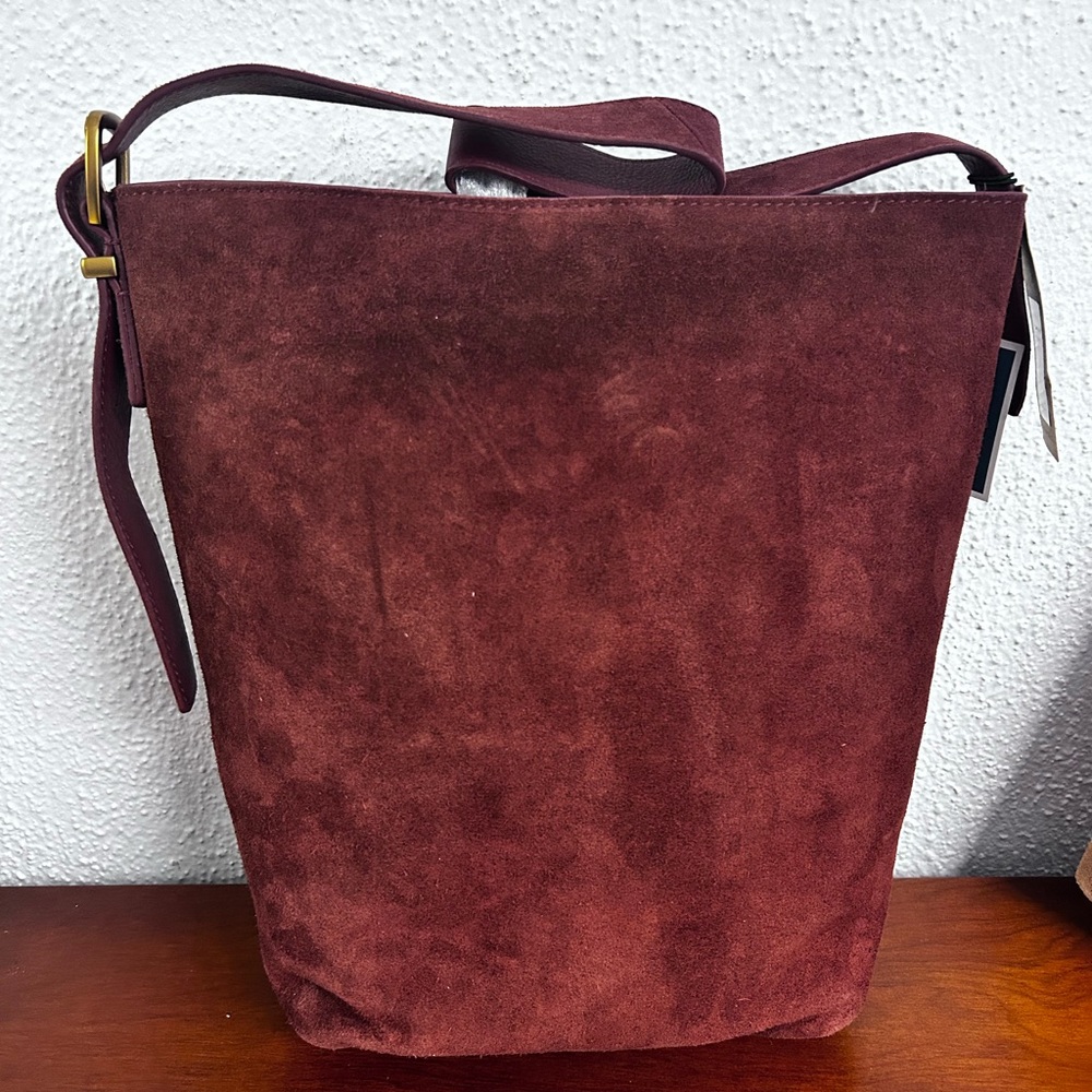Margot New York Suede Leather Shoulder Purse Bag Brown Hobo Tote Minimalist NWT